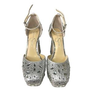 Jessica Simpson JS-Dreama Silver Shimmer Sand Heels – Size 8M